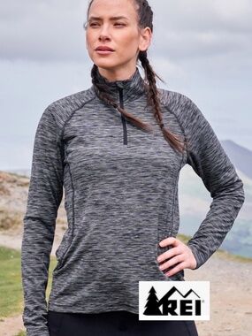 REI heathered Black/grey 1/2 zip top, XL, CB2594